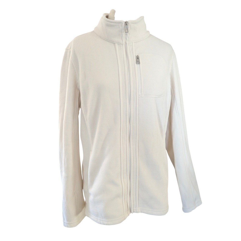 Andrew Marc Women Medium Cream Ribbed Fleece Lined Full Zip Jacket Mock Neck